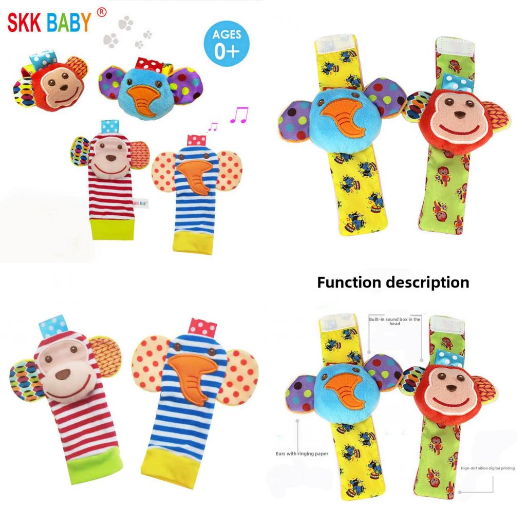 Baby Elephant Monkey Wrist Rattle Toy With Soft Fabric Material For Early Education And Sensory Development