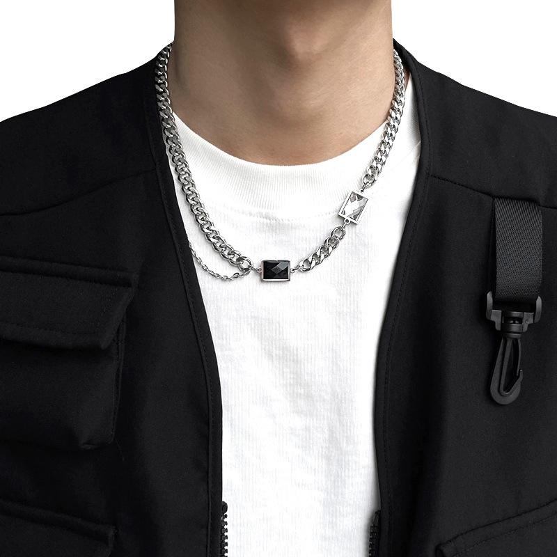

Модное и крутое ожерелье с квадратным цирконом, инкрустированное, нейтральное, панк, креативное, серебристого цвета, цепочка для свитера, повседневные украшения для вечеринок, подарок серебряный