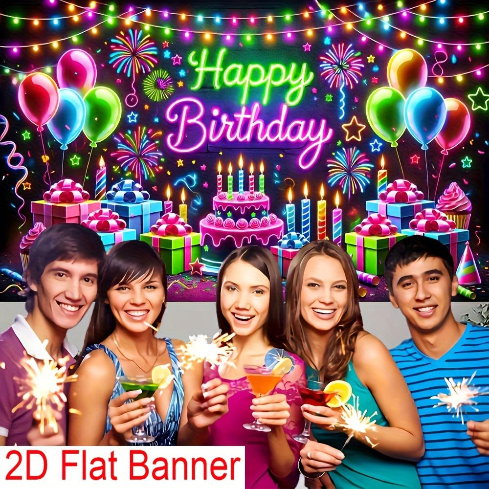 2D Flat Banner 1pc Theme Birthday Backdrop - Balloons Gift Cake Design Colorful Party Decor For Photo Wall Birthday Party - Multiple Sizes