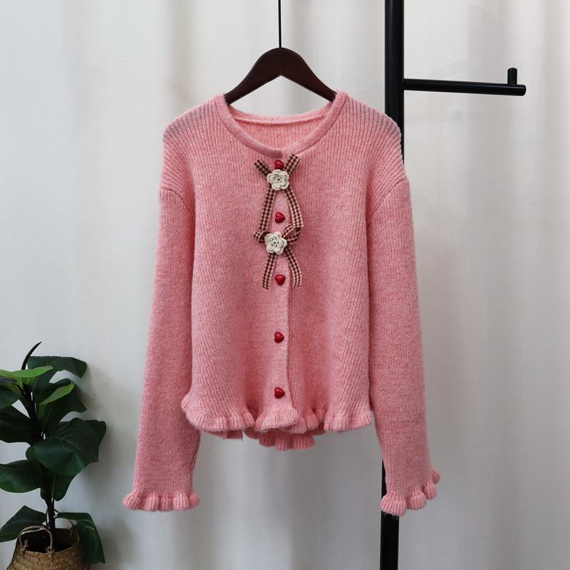 Autumn and winter new three-dimensional flower knitted cardigan design soft waxy sweet temperament sweater jacket women