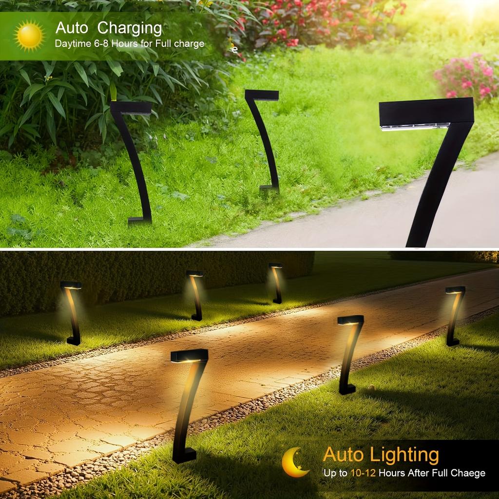Moderne Geometrische Solarpfadleuchten, 7-förmige Außen-Gartenlampe - Wasserdicht, Warmweiße LED, für Hof, Auffahrt, Rasen Dekoration, Einfache Installation