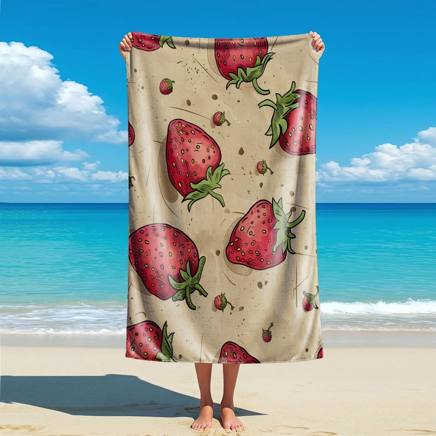 

Strawberry Print Beach Towel – Soft Microfiber, Absorbent, Quick-Drying for Pool, Beach, Bathroom, Travel – Premium for Adults W30*H60(CM)