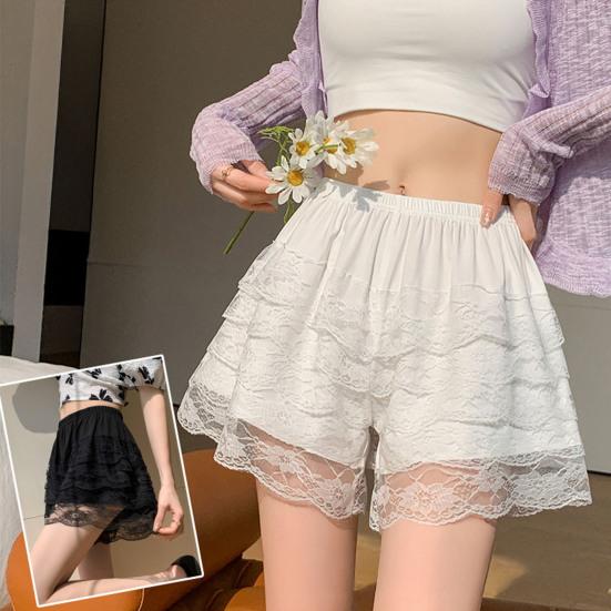 Women Lace Ruffle Tiered Bloomer Shorts Floral Lace Cute Pumpkin Pants Shorts Sexy Layered Mini Shorts