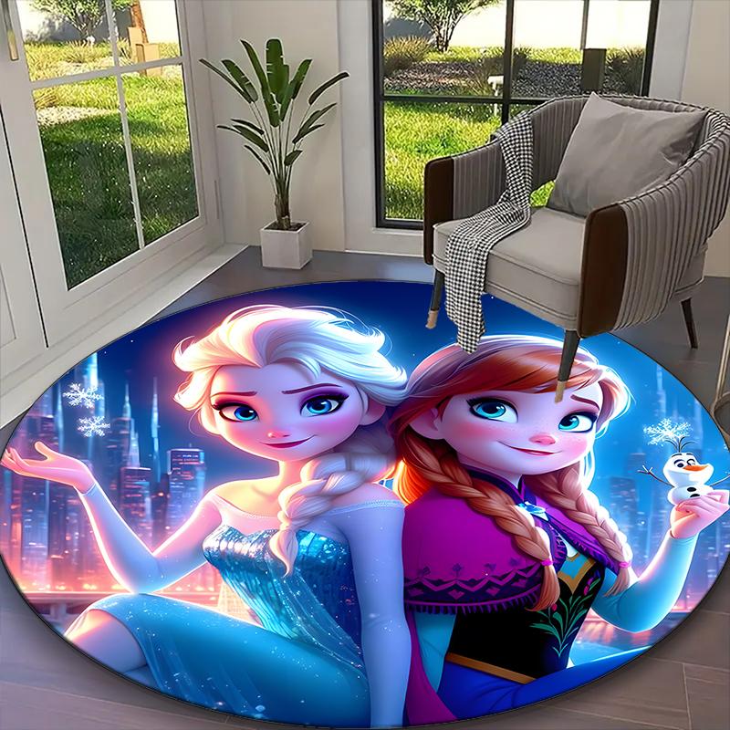 1pc Digital Printed Chair Rug for Home Office Use, Elsa And Anna Frozen Purple Sparkle Carpet Appropriate for All Seasons, Soft Round Carpet