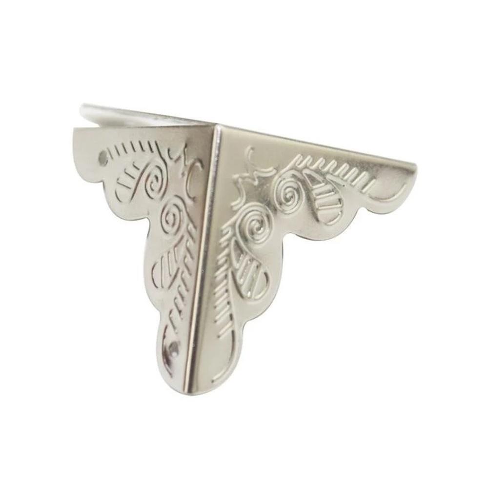 12 Pcs Decorative Antique Brass Golden Silvery Jewelry Wine Gift Box Wooden Case Chest Edge Cover Corner Protector Guard with Nails