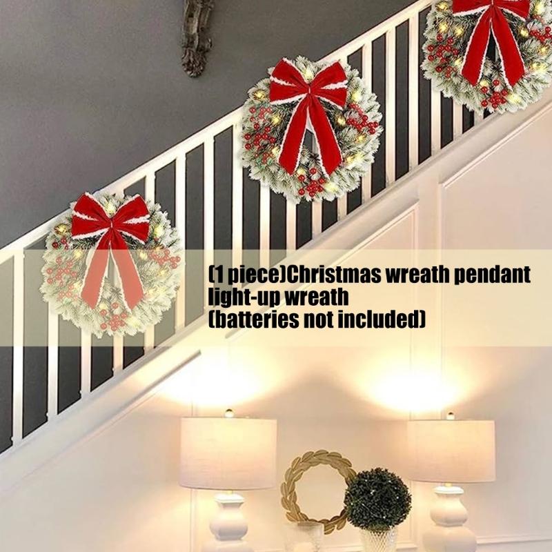 Glowing Plastic Christmas Wreath Ornament Traditional Festival Decors For Home Party Gift Indoor Outdoors Use