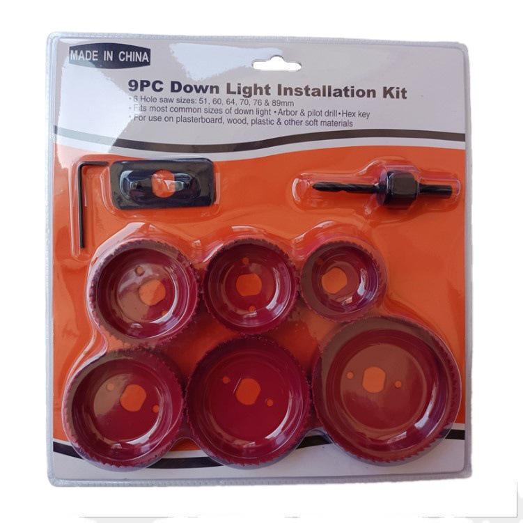 9-Piece Woodworking & Gypsum Board Hole Saw Set with Center Point Drill for Plastic Drilling