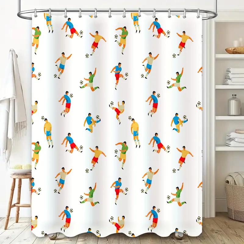 Bright Soccer Shower Curtain Set Bath Decor for Kids Bathroom Sports Themed 3D Printed Waterproof Fabric Yellow Green Red Blue C