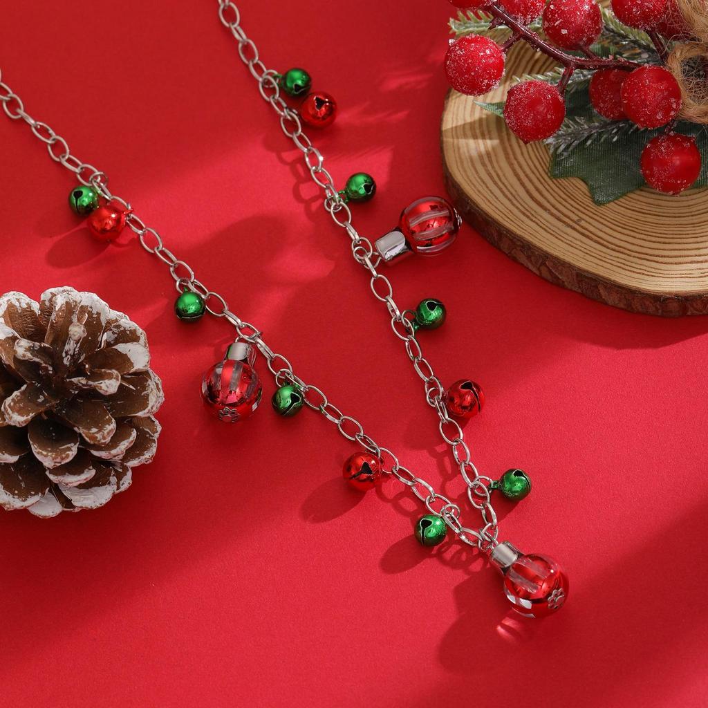 European Retro Christmas Necklace & Colorful Bell Bracelet Set - Festive Jewelry Gift for Women