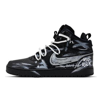 Court Borough Graffiti Ink Synthetic Leather Thermal Abrasion Resistant Mid Top Skateboard Shoes Men's Black Gray AA0547-002(Team1727- )
