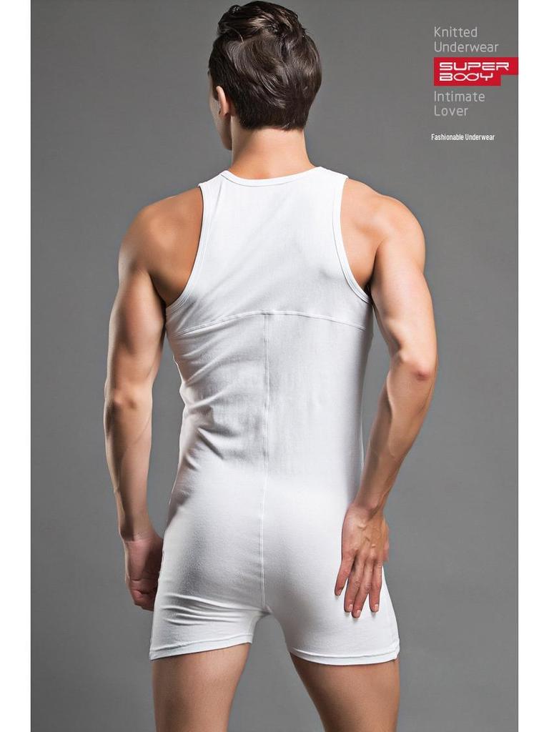 SUPERBODY Men's Pure Cotton Bodysuit Vest & Pants - Stylish and Sexy
