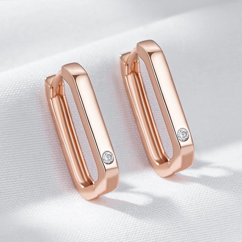 Fashion Glossy  Rose Gold Square Hoop Earrings For Women Natural Zircon Accessories High Quality Daily Fine Jewelry