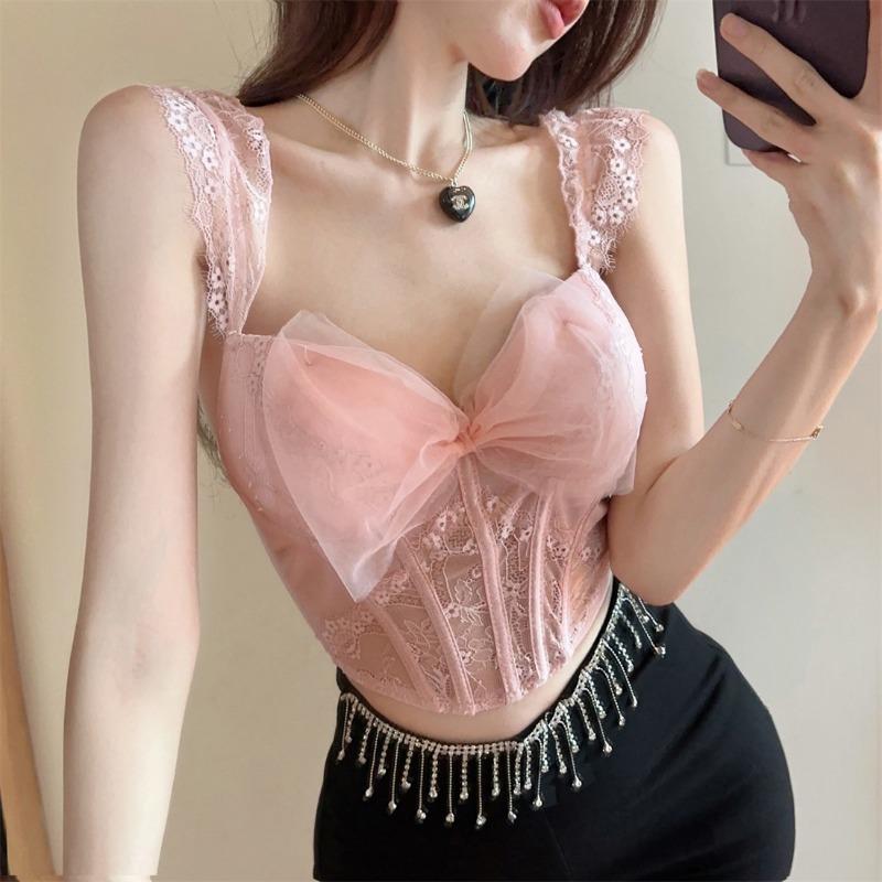Elegant Pink Lace Bustier Bra With Wide Shoulder Straps S розовый