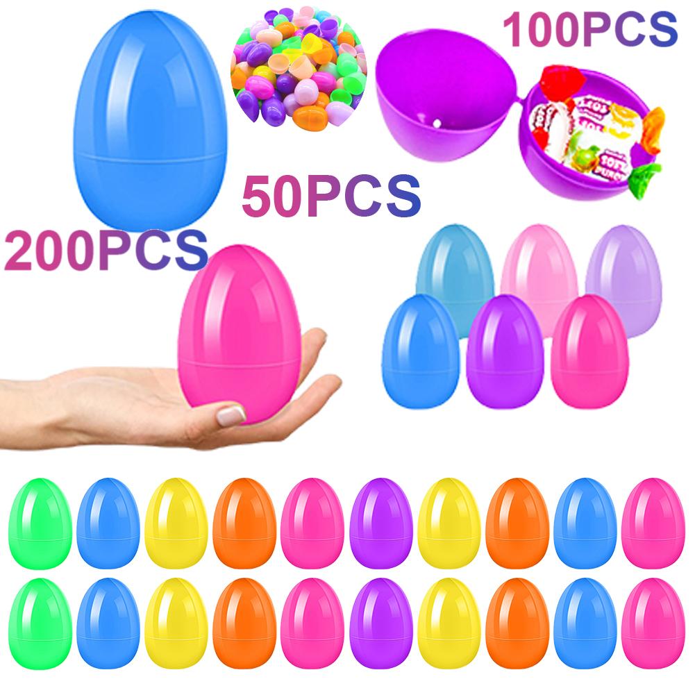 24-200PC Easter Egg Twisted Opening Eggshell Fillable Colored Plastic Eggshell Empty Bright Eggshell for Classroom Prize Supplie