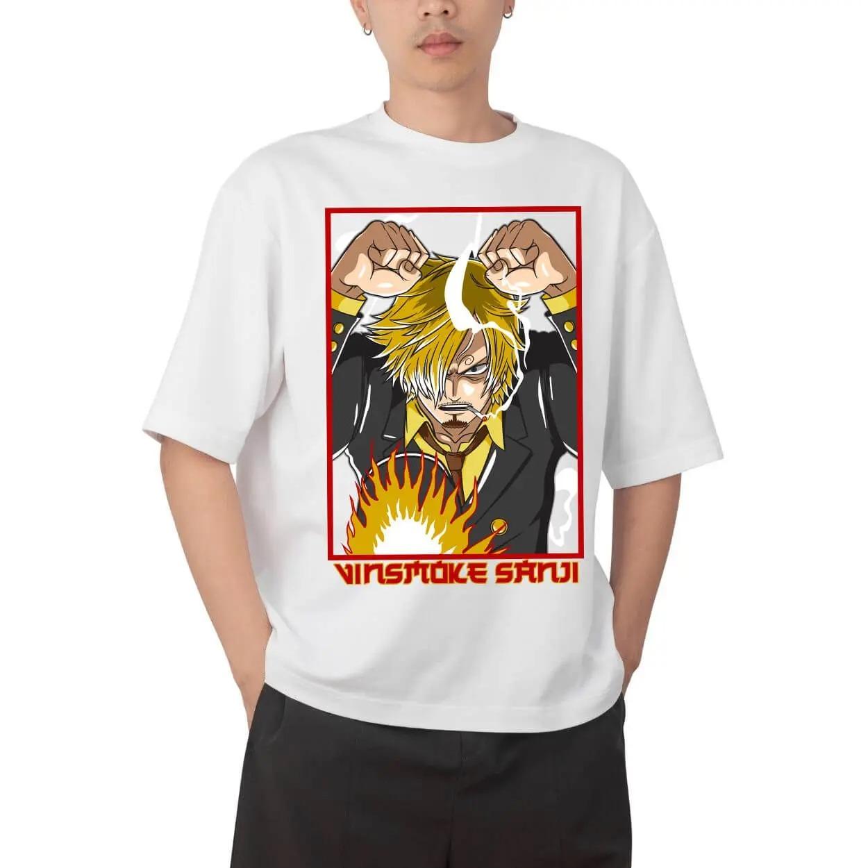 One Piece Vinsmoke Sanji Diable Jambe Anime White Oversized T-Shirt Streetwear Pop Rock Concert Fan Merch T-Shirt 4XL