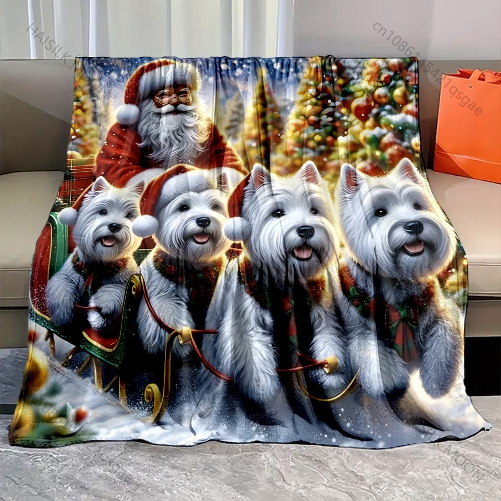 

1PC Dogs pulling Christmas sleigh pattern Blanket Flannel Material Soft Warm for All Seasons,For Home Outdoor Camping Picnics RV 75x90cm
