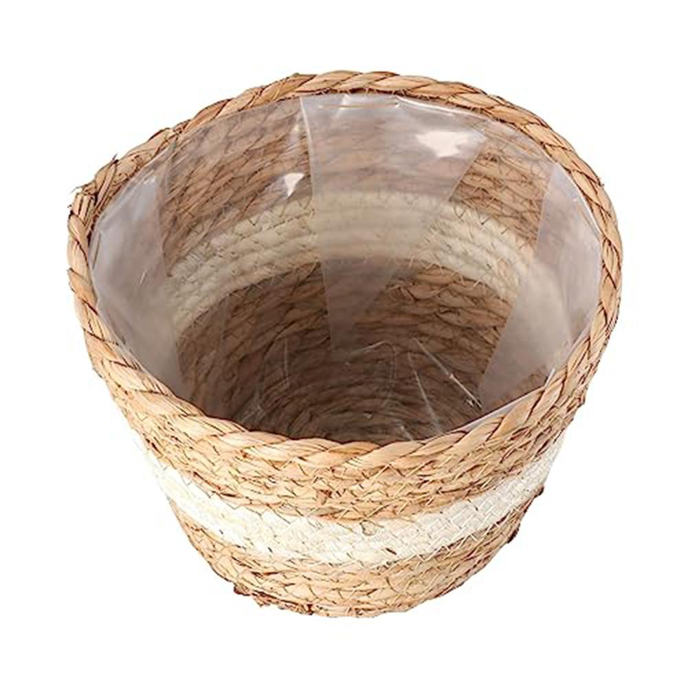 Decorative Basket Diameter 17.5cm, Height 12cm Straw Plant Basket Fresh Greenery Display Home Decor Enhancements