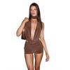 Spring New Women's Clothing Temperament Sexy Swing Neck Strap Halter Neck Vest Solid Color Tight Shorts Suit