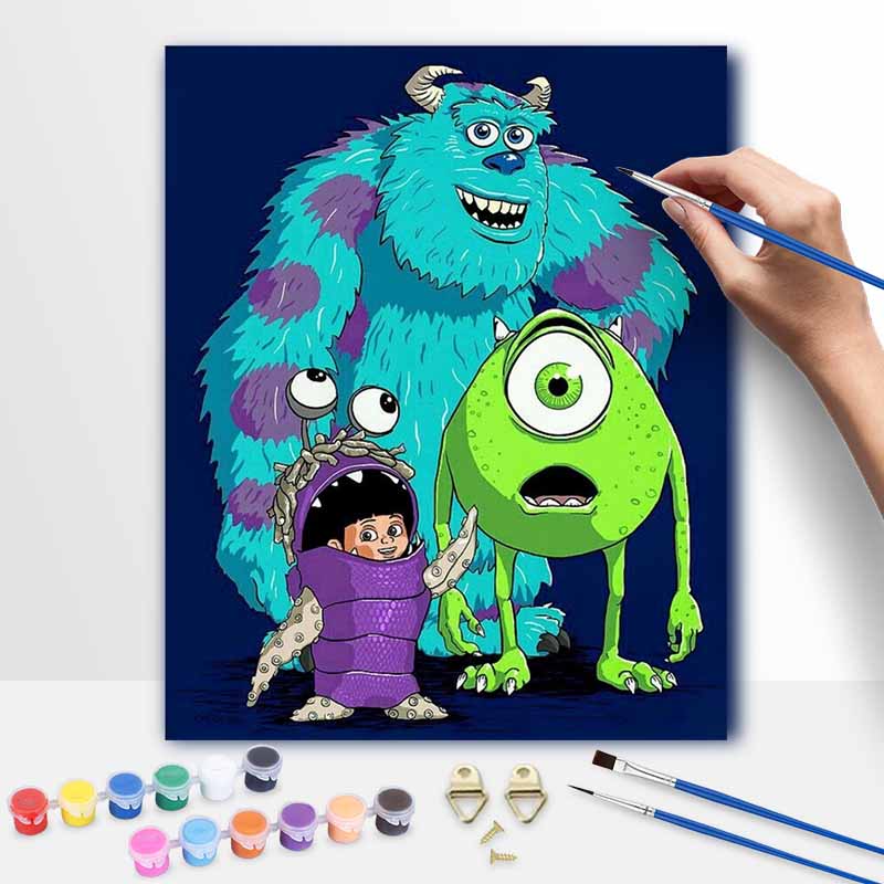 disney monsters inc sulley and mike digital oil painting hand painting kit diy home decoration 20x30cm