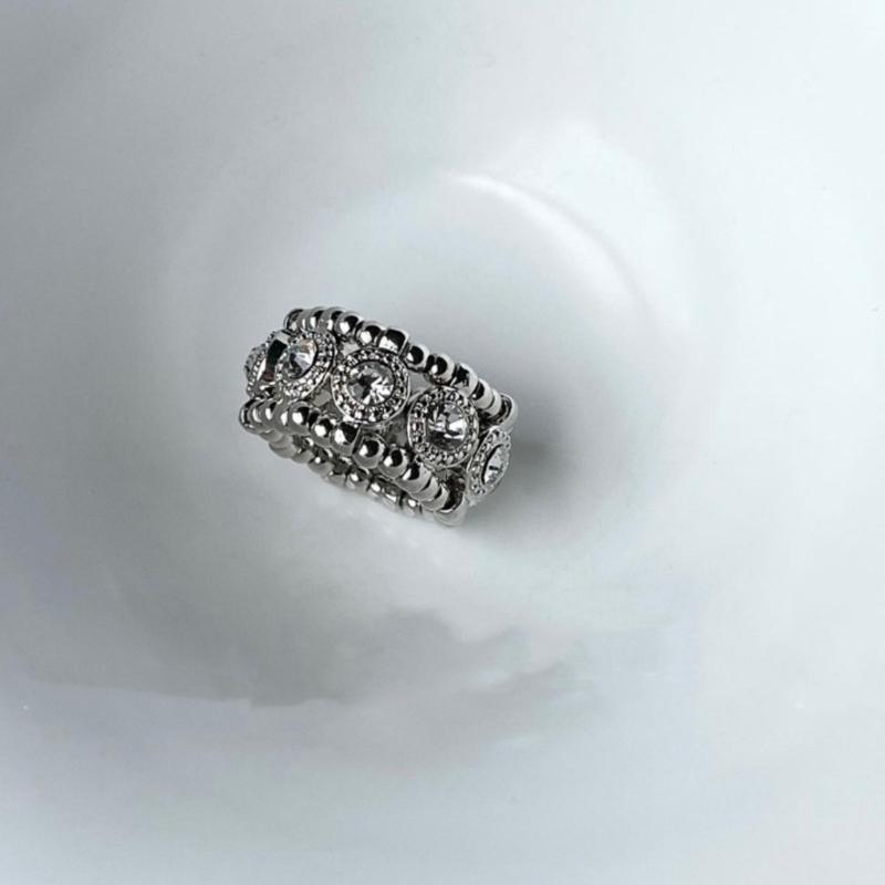 Minimalist Diamond Rings Stretch Elastic Finger Rings for Women Girls Rhinestone Beaded Finger Rings Retractable Rings