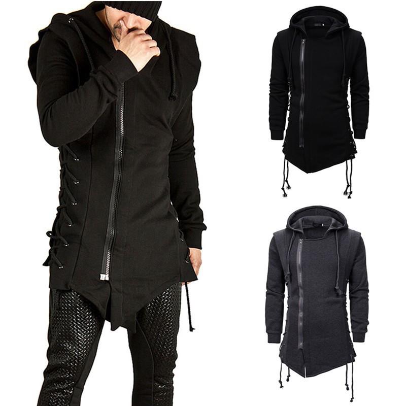 Jesienne męskie bluzy z kapturem Bluzy Casual Solidna bluza z długim rękawem Męskie Slim Fit Ciemne z kapturem Luźne płaszcze