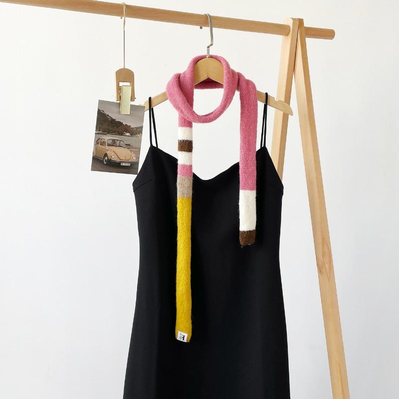 

Autumn and winter new knitted scarf dopamine-colored sausage slender strip scarf women s high-end wool scarf to keep warm 140*12cm