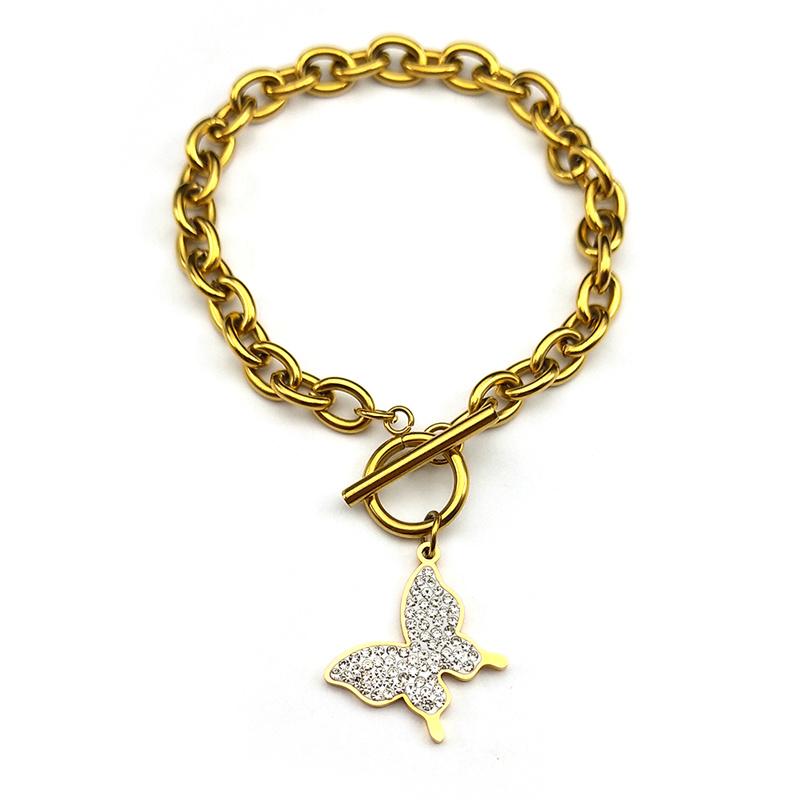 Fashion Butterfly Bownot Bracelet for Women Girls Stainless Steel Gold Silver Color Rhinestone Bracelets Jewelry Gifts