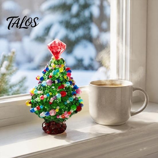 DIY Christmas Craft Kits Handmade Beaded Tree Ornament, Sparkly Crystal Bead Mini Crafting Hobbies Tabletop Decor, Hand-Woven Xmas Desktop Decoration