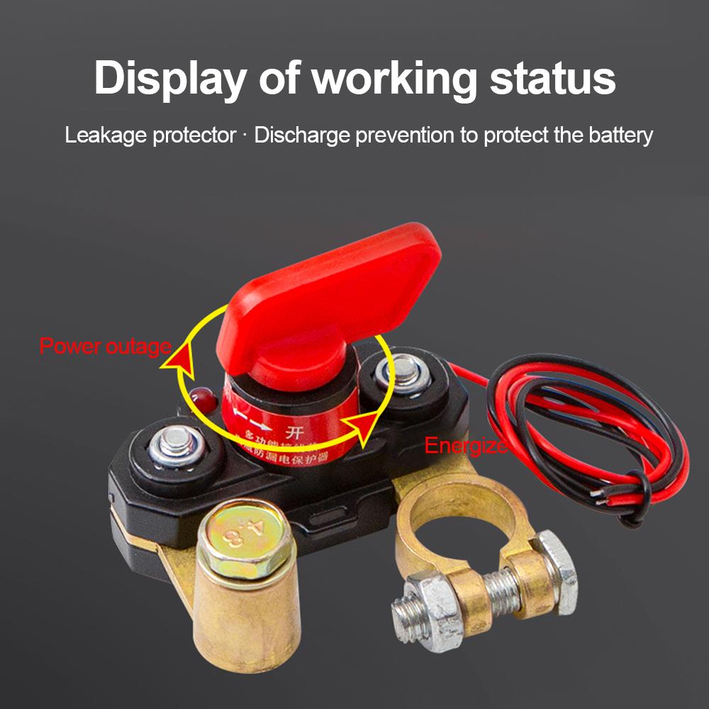 Full Copper Car Battery Disconnect Switch with LED Indicate Light 12-24V Bidirectional Rotating Power Cut Off, Universal Side Post