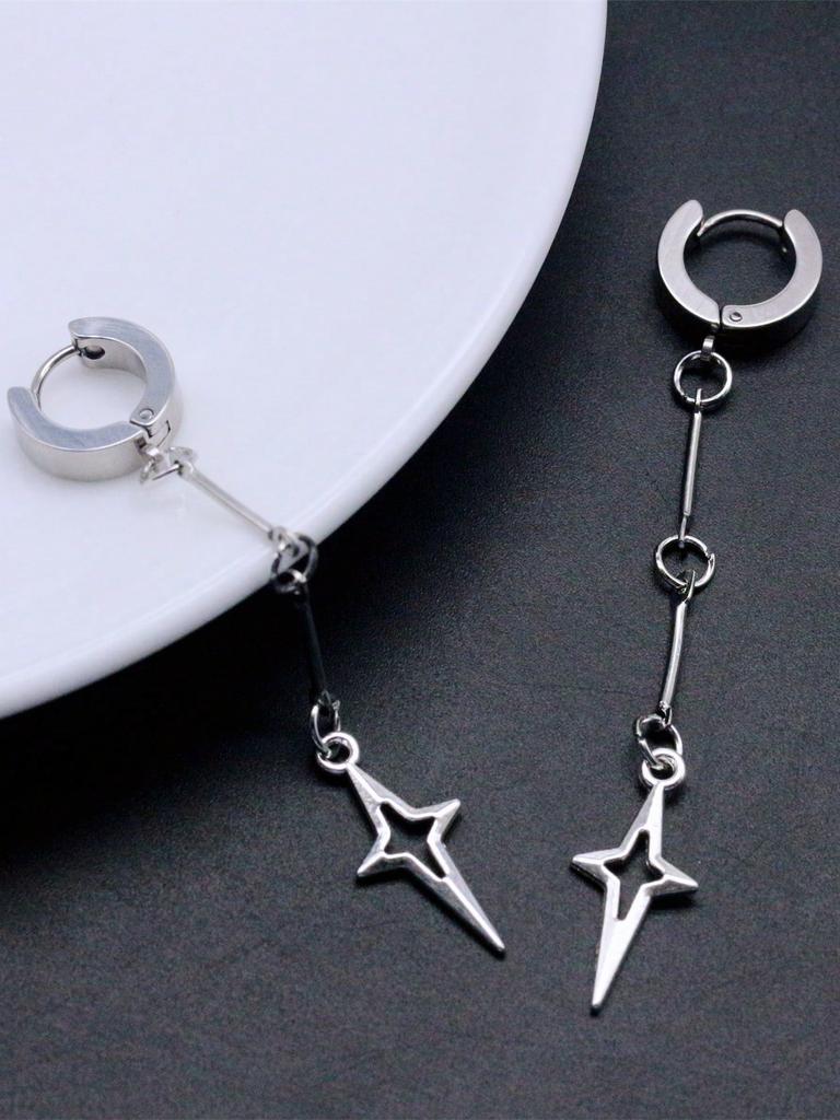 1pair Gothic Jewelry Cross Star Drop Earrings Punk Charms Stitching Rivet Earrings for Women Korean Fashion Accessories