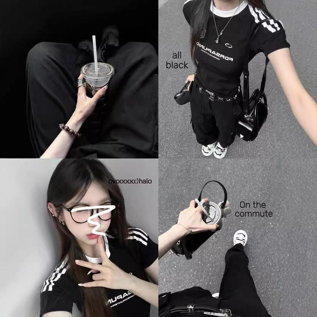 Women's American Retro Stripe Slimming T-Shirt - Short Sleeve, Summer 2025 Collection