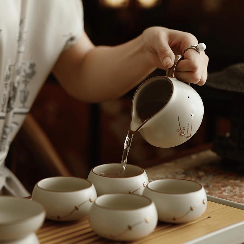 Handcrafted Ru Kiln Mended Ceramic Teapot Set with Xishi Pot