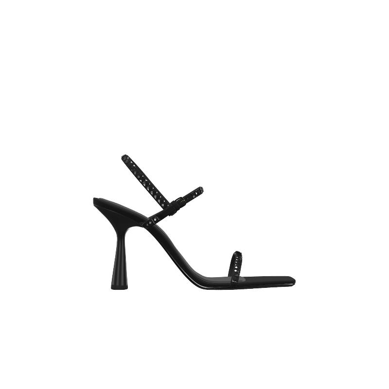 Fashion Sexy High Heel Sandals Women Pointed Toe Rhinestone Strap Black