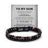 Natural Stone Tiger Eye Beaded Leather Bracelet for Men - Multi-layer Cowhide Rope with Stainless Steel.