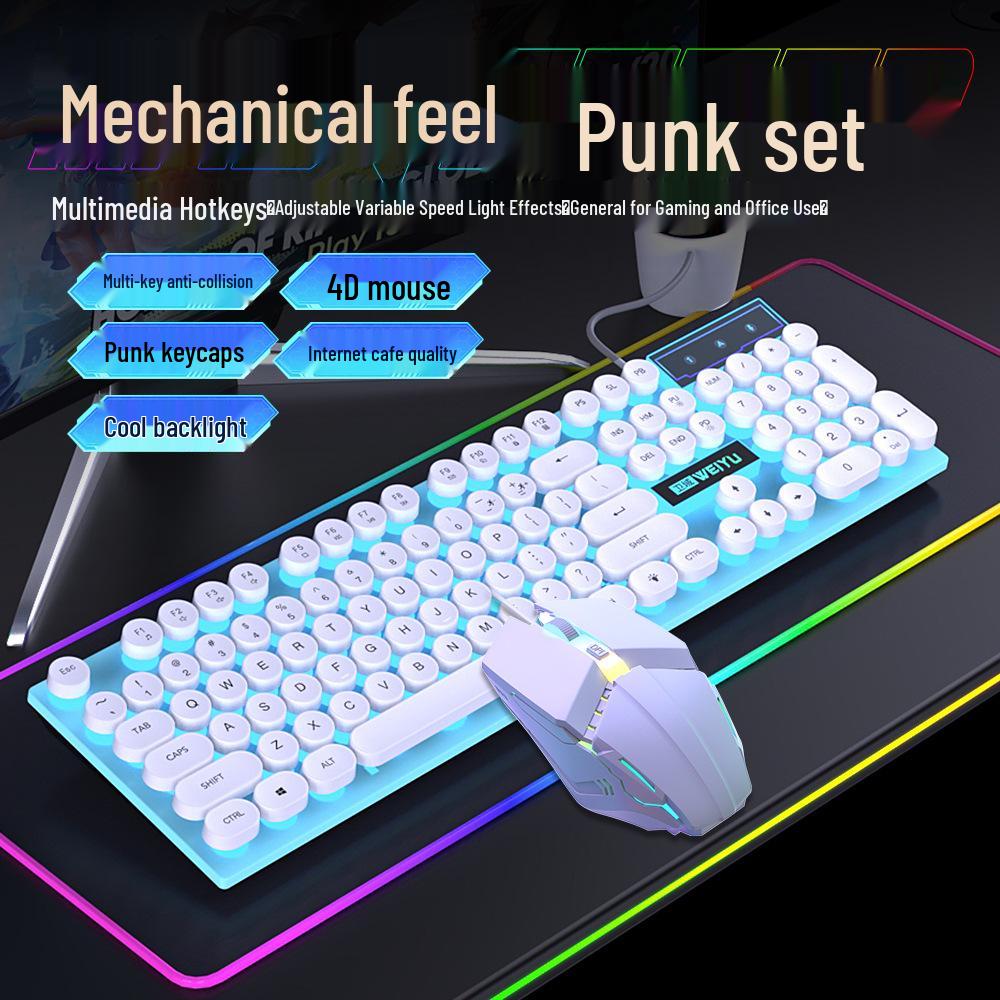 Retro Punk Luminous Wired Keyboard & Mouse Set for Gaming and Office Use