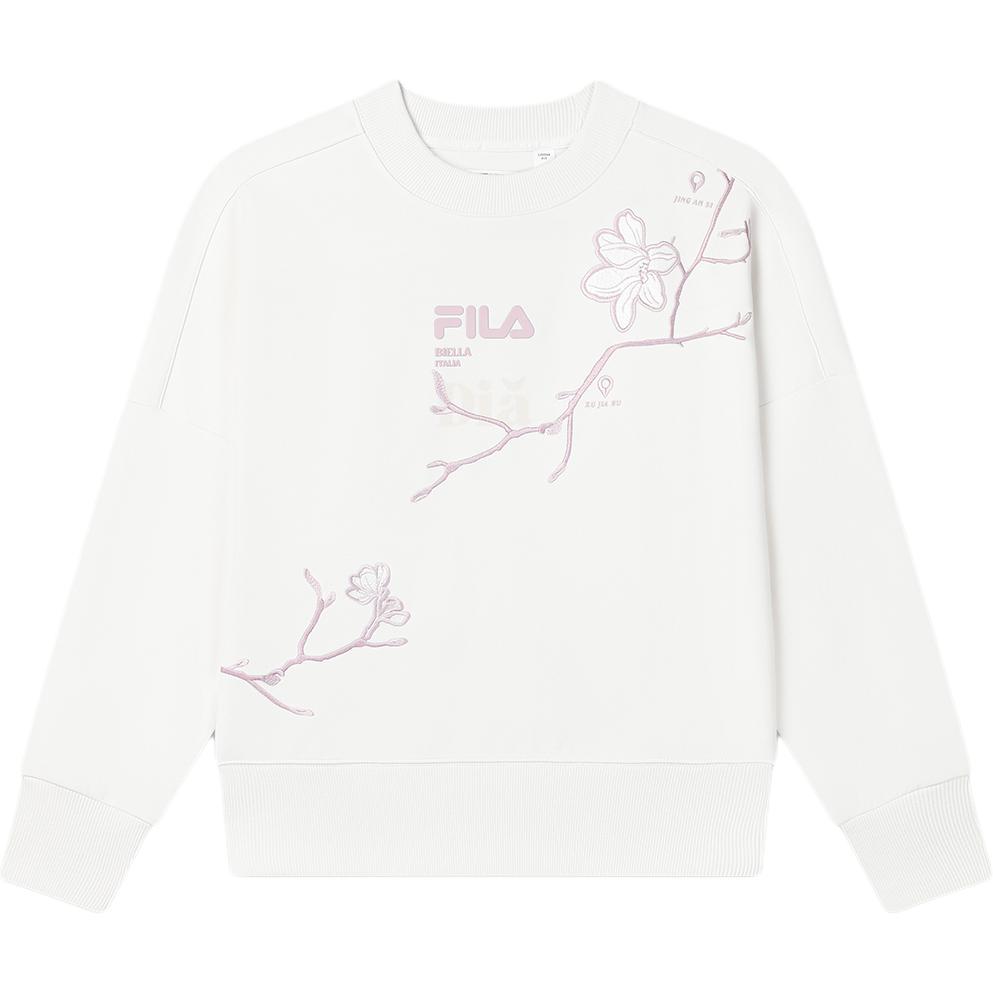 FILA Heritage Series Logo Fashion Casual Pullover Sweatshirt Women sweatshirt Steam-White F11W518216F-IV XL