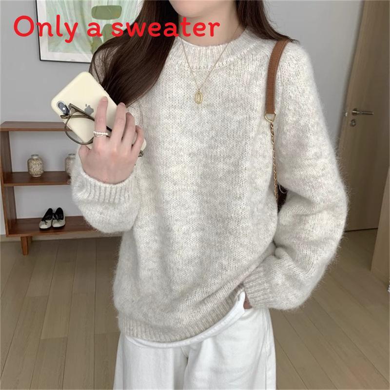 Fauler Strickpullover für Damen mit einfarbigem Design für die Herbstkälte