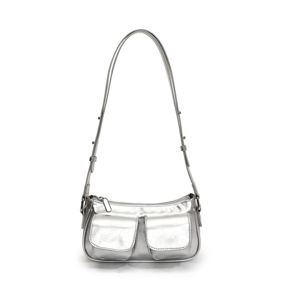 

Retro Crossbody Bag Solid Color Underarm Bag Portable Satchel Hobo Bag Summer серебряный