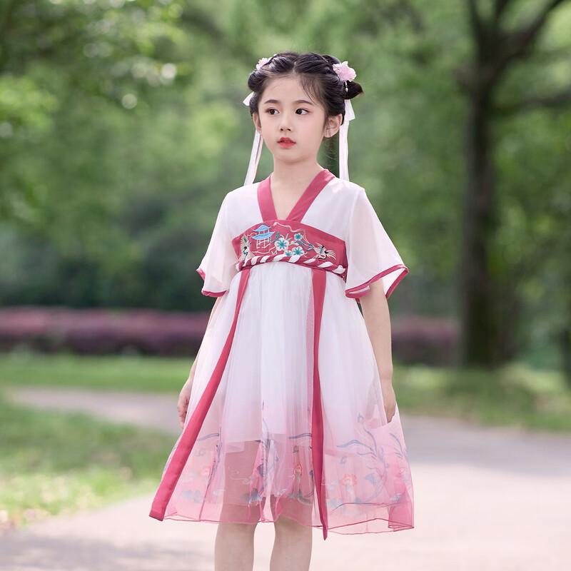 Little Tiger Patty Girls' Summer Embroidered Chiffon Hanfu Dress