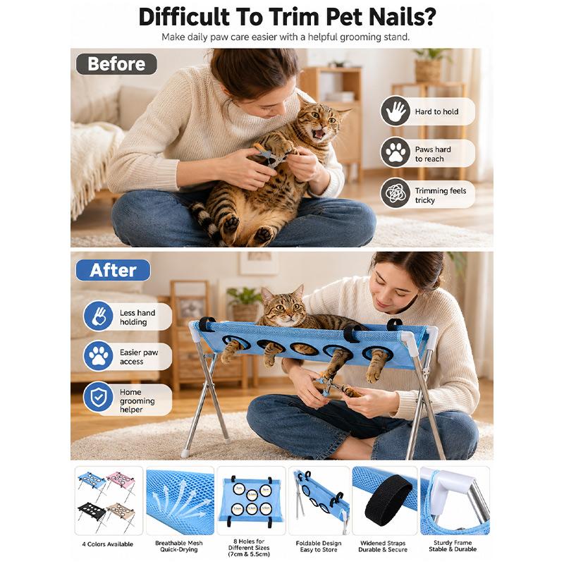 Detachable Pet Grooming Bed Cats Dogs Foldable Fixed Hammock For Nail Trimming  Pet Bath Care Stainless Steel Mesh Frame