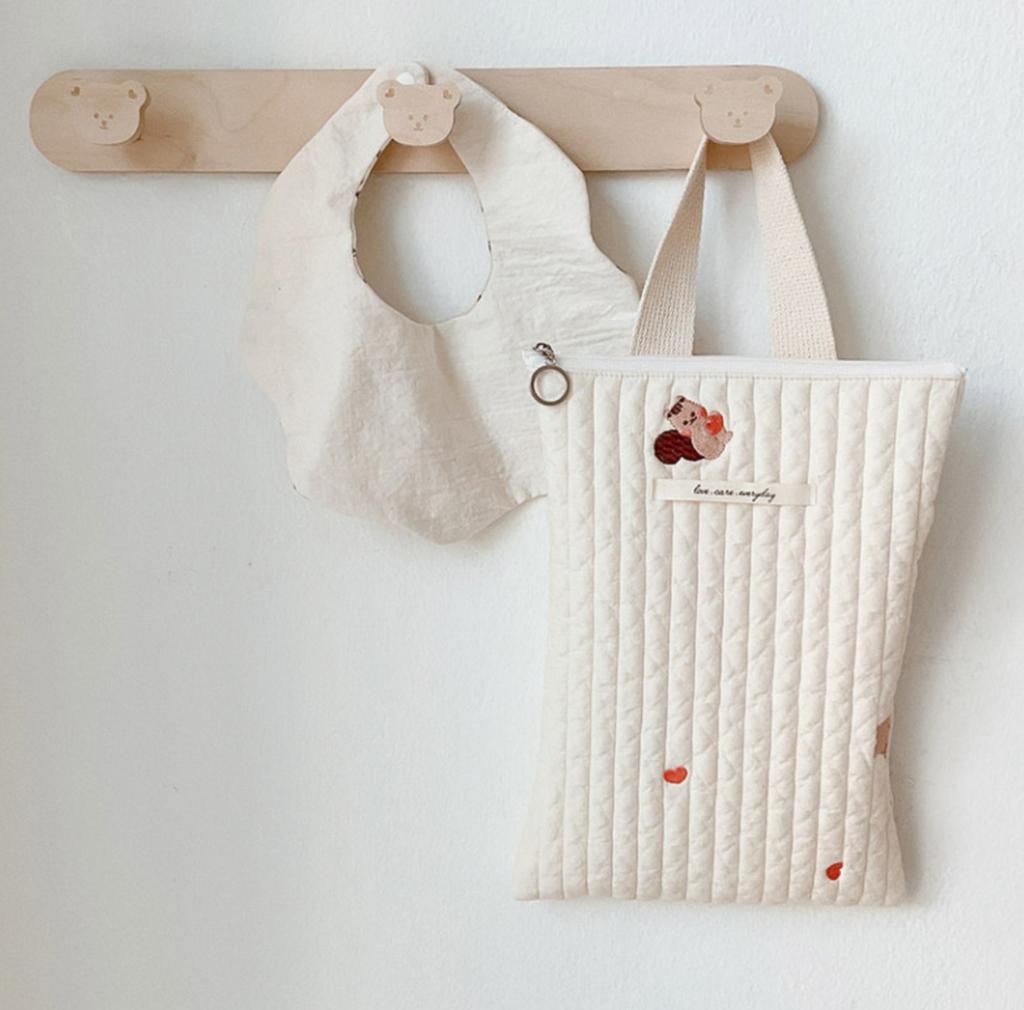 Quilted Mommy Bag Diaper Nappy Bag Baby Stuff Organizer Mini Handbags Caddy Storage Bag for Mom Cute Bear Babies Accessories