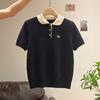 Super Good-looking Cute Embroidered POLO Neck Knitted Sweater Women's Summer New Button Pullover Slim-fitting Front Shoulder Short-sleeved 