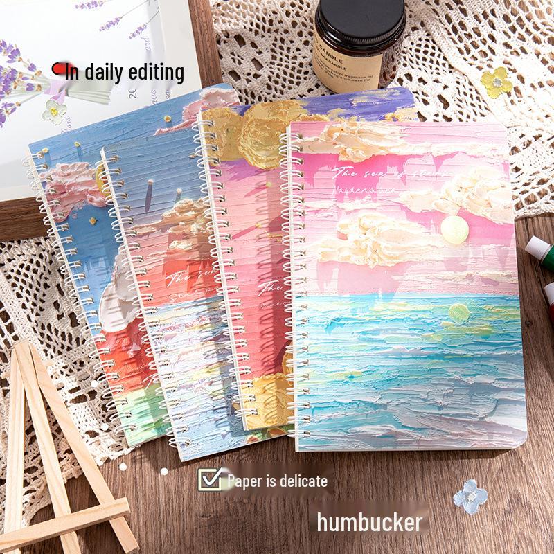Oil Painting Landscape A5 Spiral Notebook: Cute and Thick Ruled Stationery Diary for Students