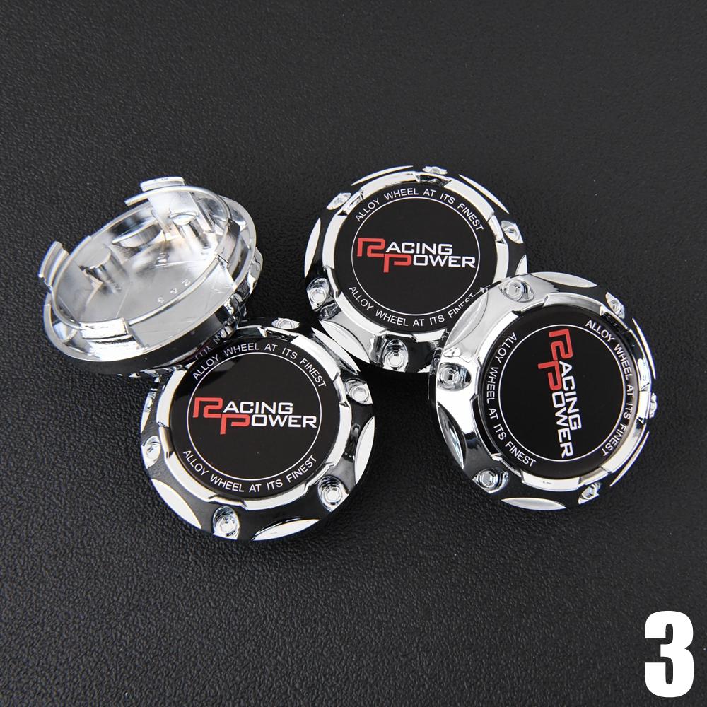 4PCS JDM Sport Rim Cap Clip 56mm Racing Sport Emblem Sticker Wheel Center Caps Hub Cap Black & Silver