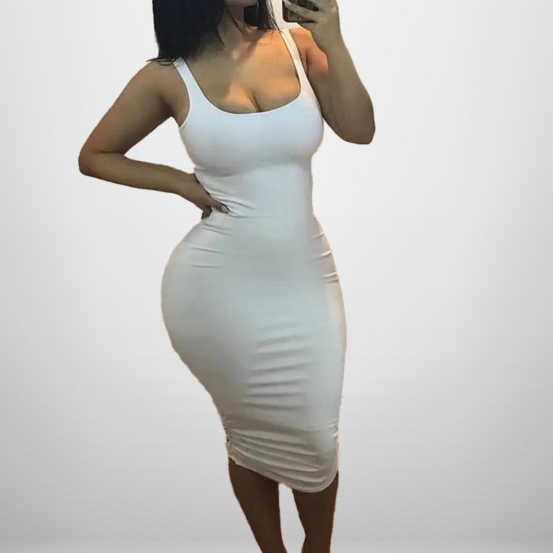 

Женское новое темпераментное, элегантное и модное сексуальное облегающее однотонное платье без рукавов M белый