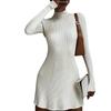 Dámské jednobarevné šaty s dlouhým rukávem, polovičním rolákem, sexy přiléhavé, krátké, pletené
