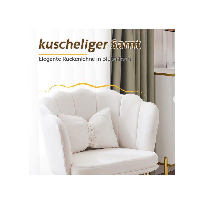 Chaise de salon rembourrée - MUVOE - Modèle Pétale - Velours blanc - Pieds métalliques dorés - Lot de 6