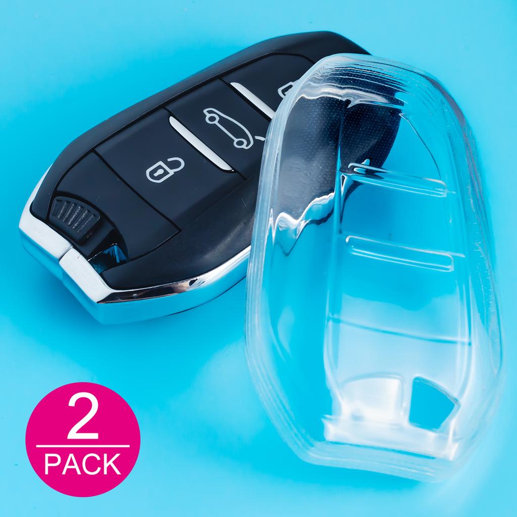 Slim Car Key Fob Case Cover Chain For Peugeot 208 308 508 2008 3008 5008 Citroen C4 C3 C5 Aircross DS3 DS7 DS9 Black Transparent