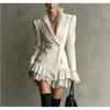 Womens Elegant Office Wear Lace-Panel Long Sleeve Blazer Dress Coat 2026