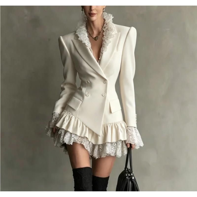 Womens Elegant Office Wear Lace-Panel Long